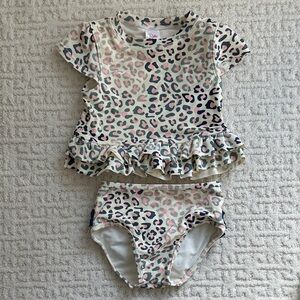 Ruffle Butts Colorful Leopard Print Bathing Suit - 2T
